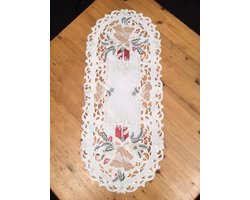 Kerstkleed - Creme met rode kaarsen en bel - Loper 70x40 cm - 8675R