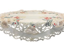 Kerstkleed- Creme met rode kaarsen en bel- Rond 85 cm - 8675R