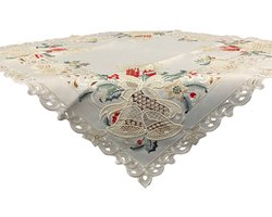 Kerstkleed- Creme met rode kaarsen en bel- Vierkant 110x110 - 8675R
