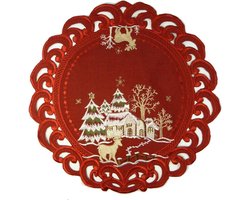 Kerstkleed Linnenlook - Hert - Rood - Rond - 40 cm