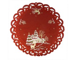 Kerstkleed - Linnenlook - Hert - Rood - Rond 60 cm - 8837