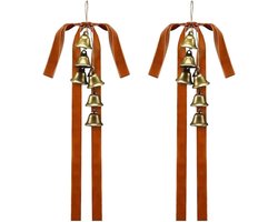 Kerstklokken, 2 stuks, rustieke kakikleurige fluwelen strikken, vintage jute klokken met ophangtouw voor - ShopVlot