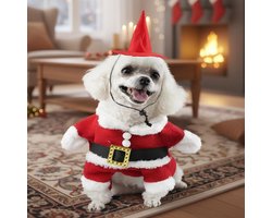 Kerstkostuum voor Porch Goose Santa jurk of broek met hoed, geschikt voor 43 cm & 58 cm ganzenfiguren wintertuin ganzendecoratie voor buiten (kleding M)