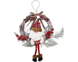 Kerstkrans, 35 cm, kerstkrans, kerstman, rotan krans, deurkrans, kerstversiering om op te hangen voor huisdeur, raam, muur hangende decoratie