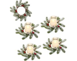 Kerstkrans met Kaarsen, Dennenappels en Bessen voor Tafeldecoratie, Openhaard en Trapdecoratie - 4 Stuks