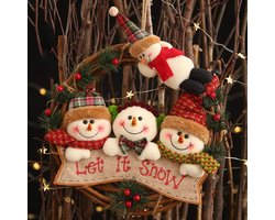 Kerstkrans voor de voordeur - 29*29CM - Hangende sneeuwpoppop decoratie kerstkrans - Kleine deurkrans - Kerstdecoratie voor binnen - Huisdecoratie - Rotan kranshanger - Rotan kransornament - Deur hangende wanddecoratie