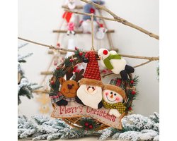 Kerstkrans voor de voordeur - 29*29CM - Hangende sneeuwpoppop decoratie kerstkrans - Kleine deurkrans - Kerstdecoratie voor binnen - Huisdecoratie - Rotan kranshanger - Rotan kransornament - Deur hangende wanddecoratie