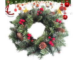 Kerstkransen voor de voordeur - 40 cm met led-verlichting voor binnen, natuurlijke decoratie voor buiten, open haard, raam, muur, huis, keuken, kast | Voor thuis en buiten