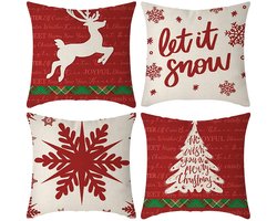 Kerstkussenhoes - 4 stuks Kerstkussen - Kerstdecoratie - 45 x 45 cm - Kerstdecoratie voor bank, bank, woonkamer, slaapkamer, kinderkamer