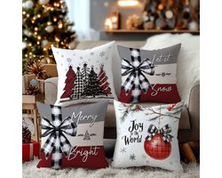 Kerstkussenhoezen, 4 stuks – 45 x 45 cm – Kersthoezen voor sierkussens – Geschikt voor bank, slaapkamer, huis en buiten