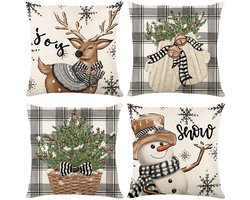 Kerstkussenhoezen, linnen kussenslopen, decoratieve bankkussens, set van 4, moderne kerstdecoratieve kussenhoezen, 45*45cm,Vlas 41