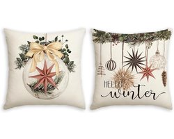 Kerstkussenhoezen - Winterkussenslopen - Feestelijke Decoratie - Zachte Linnenmix - 45 x 45 cm - Multicolor