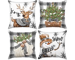 Kerstkussens voor bank, set van 4, 45 x 45 cm, linnen kerstdecoratie, sfeervolle kussenslopen voor de feestdagen