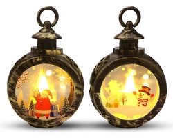 Kerstlantaarnset (2-pack) - Kersttafeldecoratie - Kaarsen in de vorm van de Kerstman en sneeuwpop - Kerstversiering - LED-kaarsen - Geschikt voor woonkamer, slaapkamer, eetkamer - Brons