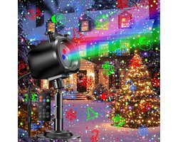 Kerstlaserprojector voor buiten, RGB 3-kleuren laserlicht met 24 patronen, IP65 waterdichte sterrenprojector, vuurvliegjes en bewegende lichtshow, decoratie voor tuin, erf, kerst, Halloween en andere feestdagen.
