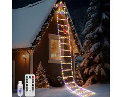 Kerstlichtsnoeren - Kerstverlichting, 3,2 meter (10,5 voet), met 1 klimladder van de kerstman, 295 LED-lampjes, met afstandsbediening, 8 standen, kerstversiering voor buiten, kerstboomversiering voor binnen voor ramen/muren, veelkleurig