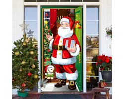 Kerstman Deurhoes - Kerstversiering Voordeur - Kerstversiering Kerst Deur Hangende Banner - Kerstman Achtergrond voor Voordeur Huis Vakantie - Winter Kerstdecoratie -1 stuk(wit)