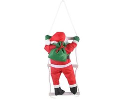 Kerstman Ladder Decoratie - Kerstdecoratie Figuur - Binnen en Buiten - Duurzaam Oxford-stof - 30 cm Hoog - Rood