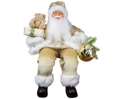 Kerstman pop Paul - H30 cm - goud - zittend - kerstman beeld - decoratie figuur