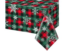 Kerstmis Buffalo Plaid Sneeuwvlok Feesttafelkleeddecoraties, Plastic Rood en Groen Geruit Rechthoekig Tafelkleed voor Winter Kerstmis Nieuwjaar Verjaardag Vakantie Feestdecoraties, 54x108 Inch