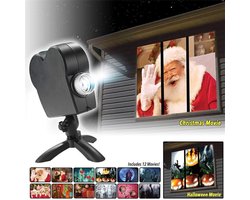 Kerstmis Halloween Raamprojector Lichten, 12 Films Festival LED Projectie Decoratie Spotlight, Schakelaar tussen 6Christmas & 6Halloween, voor Indoor Outdoor Party verandert uw ramen in film