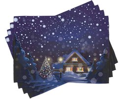Kerstmis placemat set van 4 - navyd blauw geel - wasbaar