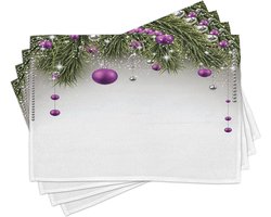Kerstmis Placemat Set van 4 - Wasbare Stoffen Placemat - 4 stuks - Paars Grijs Groen - Geschikt voor Eettafel