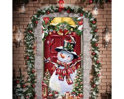 Kerstmis sneeuwpop deur banner decoratie Kerstmis deur afdekking achtergrond kerstfeest fotografie achtergrond voor binnen buiten thuis school winter Nieuwjaar, 180 x 80 cm