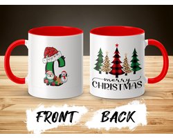 Kerstmok met groene letter C en rode binnenkant, kerstman en sneeuwpop design, perfecte feestdagengeschenk, unieke kerstdecoratie