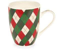 Kerstmokken in cadeau verpakking - 6 soorten - 1 stuks - Nuvole di Stoffa ruit met wit