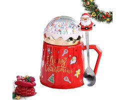 Kerstmokken Set - Theekopjes Winter - Feestelijke Drankjes - Met Lepel - 550ml - Rood