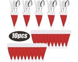 Kerstmuts Bestekhouder - Set van 10 - Bestekhouders - Kerst - Kerstdecoratie - Kerstversiering - 10x Christmas Bestekhouders