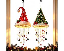 Kerstmuts Lamp met LED - 2 stuks - Hangende Kerstdecoratie met Sterren - Geschenk - voor Deur, Raam en Plafond