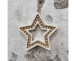 Kerstornament Ster 12 cm | Kralen | Kerstster | ornament | Kerstmis | Goud | Beige | Woonaccessoires | Woonaccessoire | Decoratief | Deco | Decoratie | Winter | Winterse decoratie | Living | Inrichting | Woonkamer | Wonen | Accessoires | Accessoire