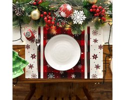 Kerstplacemats set van 4 stuks met winterse decoratie 30 x 45 cm - Afwasbaar - Sfeervolle placemats voor de eettafel