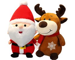 Kerstpoppen Set - Pluche Figuren - Feestelijke Decoratie - Zacht Pluche Materiaal - 23 cm Hoog - Rood en Bruin
