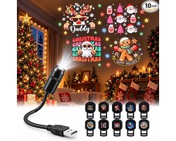 Kerstprojectorverlichting - Kerstfeestdecoraties - Kerstcadeaus - 10 feestelijke thema's - Plug and play - 360° draaibare lamphals - USB-voeding - Geschikt voor slaapkamers, thuisbioscopen, auto's en andere omgevingen