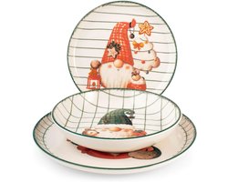 Kerstservies 18-delig - Dinerset Kerst - Feestelijk dineren - Moderne patronen - Voor 6 personen - Multicolor