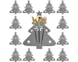 Kerstservies bestekzakken vilt, 12 stuks kerstboom bestekhouder voor mes, vork en lepel, tafeldecoratie voor kerstdiner