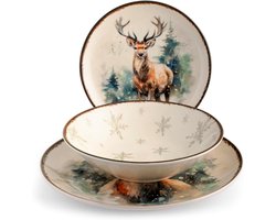 Kerstservies - Serviesset kerst - Kerstservies set - Porselein - Servies voor kerst - Diner set - Tafeldecoratie kerst - Feestelijk servies - Kersttafel - Serviesset wit rood - Servies diner