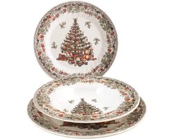 Kerstservies - Serviesset kerst - Kerstservies set - Porselein - Servies voor kerst - Diner set - Tafeldecoratie kerst - Feestelijk servies - Kersttafel - Serviesset wit rood - Servies diner