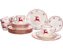 Kerstservies - Serviesset kerst - Kerstservies set - Porselein - Servies voor kerst - Diner set - Tafeldecoratie kerst - Feestelijk servies - Kersttafel - Serviesset wit rood - Servies diner