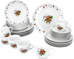 Kerstservies - Serviesset kerst - Kerstservies set - Porselein - Servies voor kerst - Diner set - Tafeldecoratie kerst - Feestelijk servies - Kersttafel - Serviesset wit rood - Servies diner