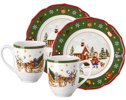 Kerstservies - Serviesset kerst - Kerstservies set - Porselein - Servies voor kerst - Diner set - Tafeldecoratie kerst - Feestelijk servies - Kersttafel - Serviesset wit rood - Servies diner