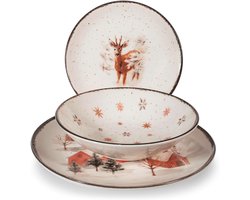 Kerstservies Set - Multicolor - Voor 6 Personen - Steengoed met Sprookjesachtig Design - Voor Kerst en Feestdagen