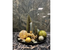 Kerstset - Kerstdecoratie binnen - Kerstdecoratie tafel - Groen/Zwart/Goud - Woondecoratie schaal - Kerstcadeau - Decoratieve schaal - Kerstboompje - Kerstboom