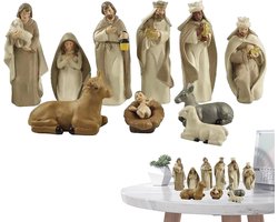 Kerststal Beeldjes - Kerst Decoratie - Woonkamer Inrichting - Handgeschilderde Figuren - 41 x 195 x 155 cm