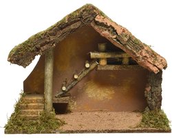 Kerststal met ladder voor kerstfiguren - 39 x 19 x 28 cm