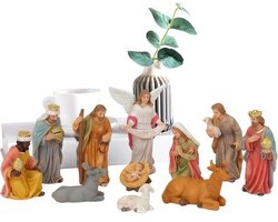 Kerststal Set - Religieuze Beeldjes - Woondecoratie - Gedetailleerde Weergave - 24.7cm Hoog