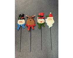Kerststekers van metaal - set van 4 stuks - meerkleurig - Pinguin/sneeuwpop/rendier en Kerstman - hoogte 48 cm x 11 x 1 cm - Kerstdecoratie - Woonaccessoires